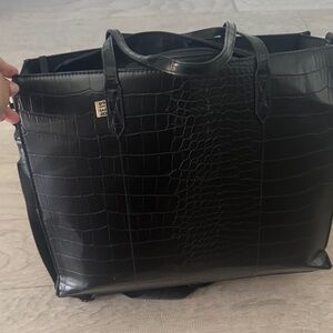 BEIS Black Croc-Embossed Tote Bag